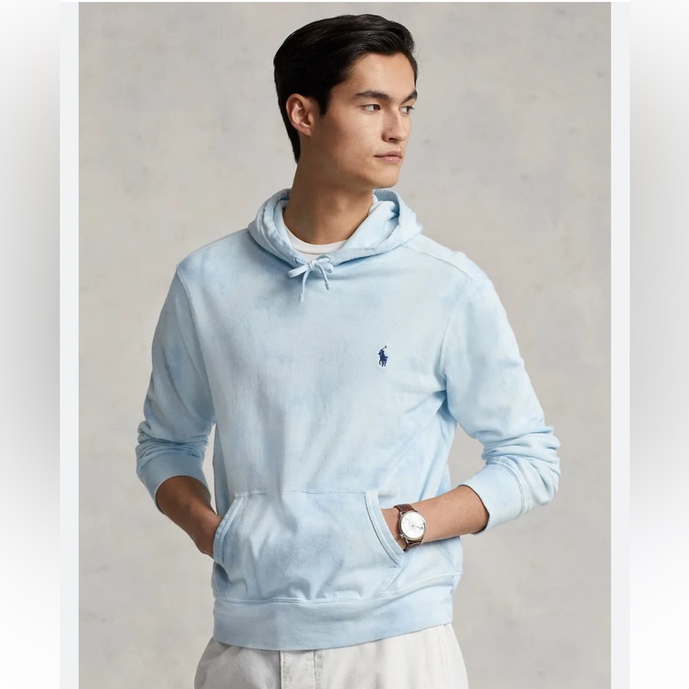 NWT $148 Polo Ralph Lauren Men's, Cotton-Linen French Terry Hoodie Blue Multi, L